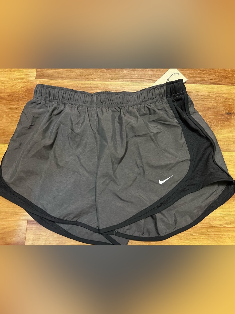 Nike Women’s Gray and Black Athletic Shorts with White Swoosh
